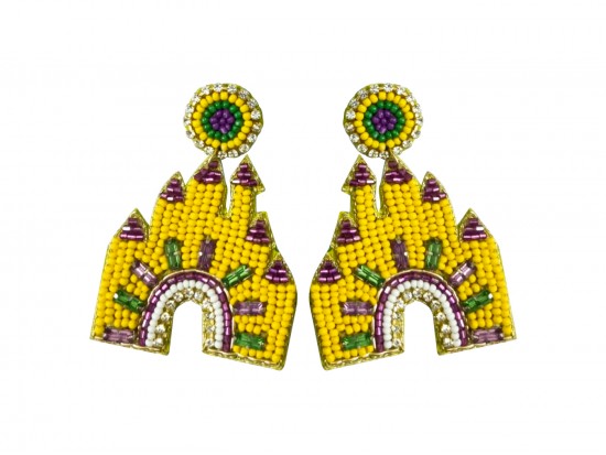 Mardi Gras Seed Bead Cathedral Post Earrings
