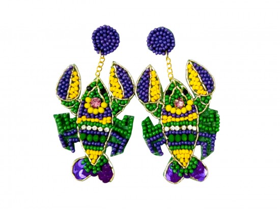 Mardi Gras Seed Bead Crawfish Post Earrings