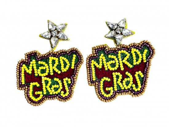 Mardi Gras Seed Bead Marquee Post Earrings