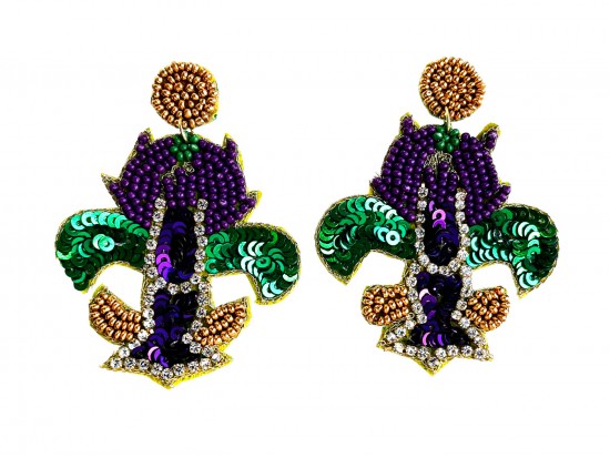 Mardi Gras Sequin Crawfish Fleur De Lis Post Earrings
