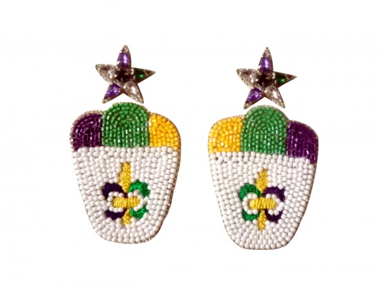 Mardi Gras Seed Bead Snowball Drink Post Earrings