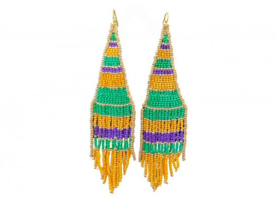 Mardi Gras Seed Bead Fringe Dangle Hook Earrings