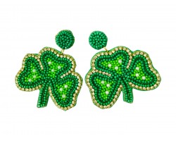 Green Seed Bead Clover Post Earrings