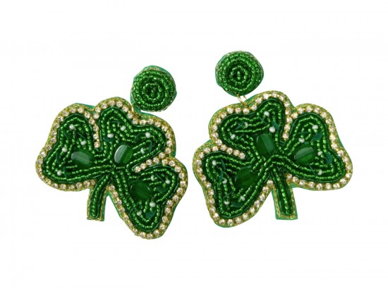 Green Seed Bead Clover Post Earrings