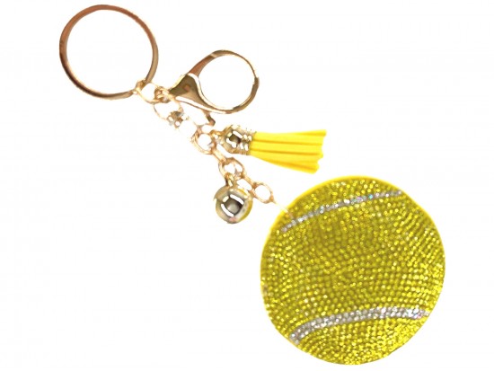 Yellow Crystal Tennis Ball Puffy Key Chain