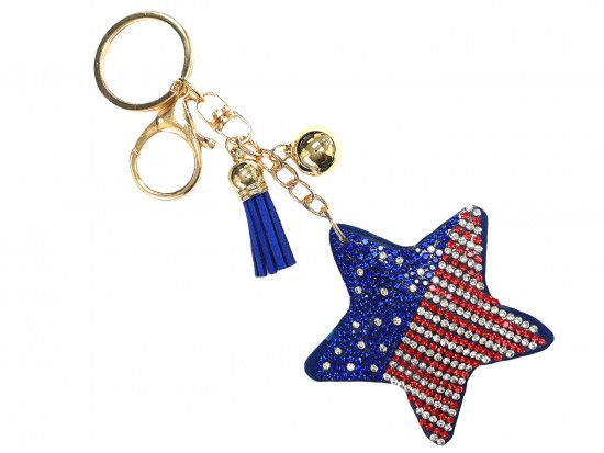 USA Crystal Flag Star Puffy Keychain