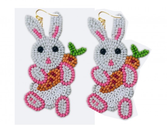 Pink Seed Bead Easter Bunny Hook Earrings