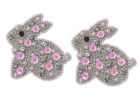 Pink Seed Bead Easter Bunny  Earrings