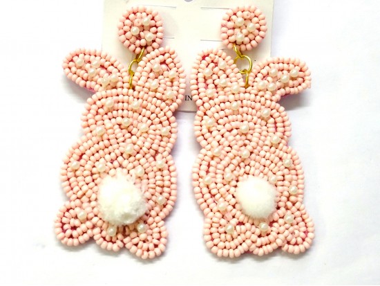 White Seed Bead Easter Bunny  Earrings