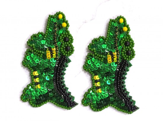 Green Sequin Alligator Post Earrings