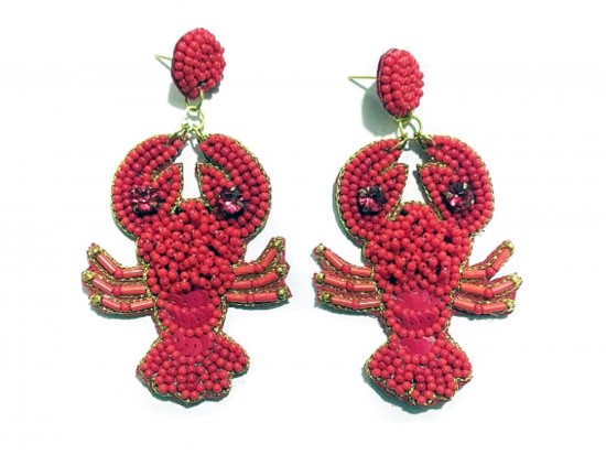 Red Seed Bead Crawfish Dangle Post Earrings