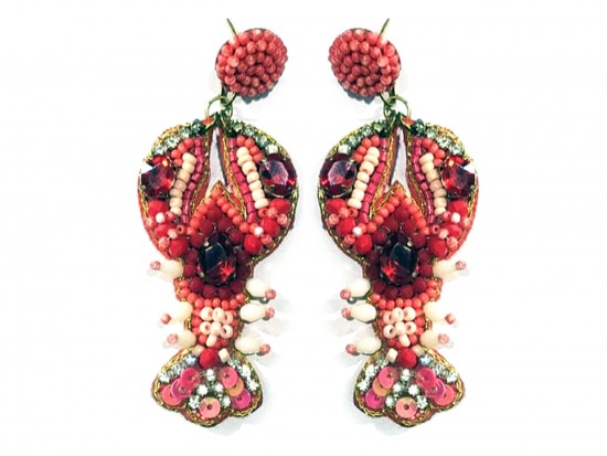 Red Seed Bead Crawfish Dangle Post Earrings Red Seed Bead Crawfish Dangle Post Earrings