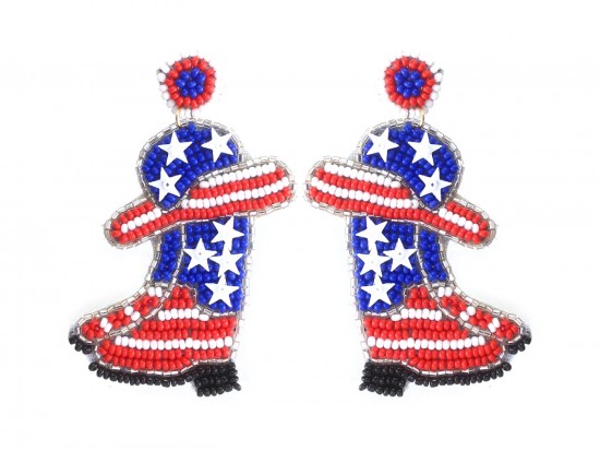 USA Cowboy Boots Hat Seed Bead Post Earrings