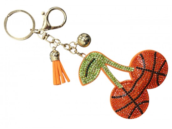 Orange Crystal Basketball Cherry Puffy Keychain