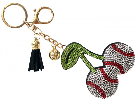 White Crystal Baseball Cherry Puffy Keychain