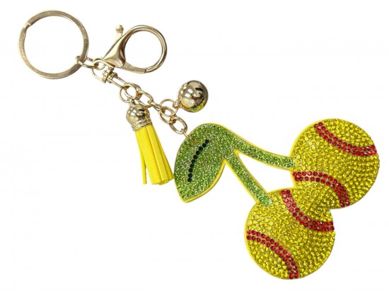 Yellow Crystal Softball Cherry Puffy Keychain Yellow Crystal Softball Cherry Puffy Keychain