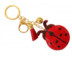 Red Crystal Ladybug Puffy Keychain