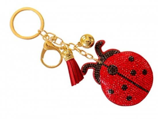 Red Crystal Ladybug Puffy Keychain