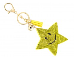 Yellow Crystal Star Face Puffy Keychain