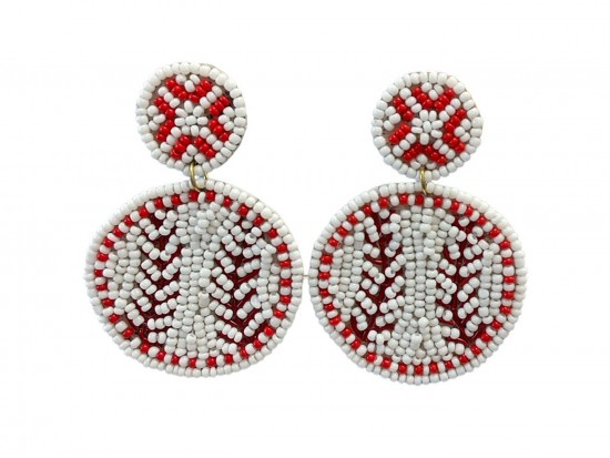 White Seed Bead Baseball Post Earrings