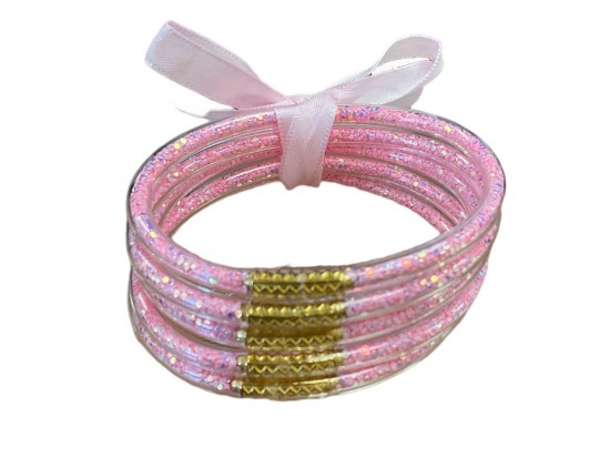 Light Pink Seed Bead Sparkle Jelly Tube Bracelet 5pc Set Light Pink Seed Bead Sparkle Jelly Tube Bracelet 5pc Set