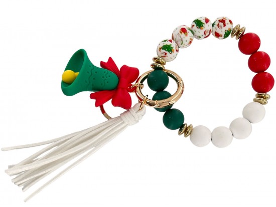 Xmas Bell Silicone Bead Bracelet Keychain