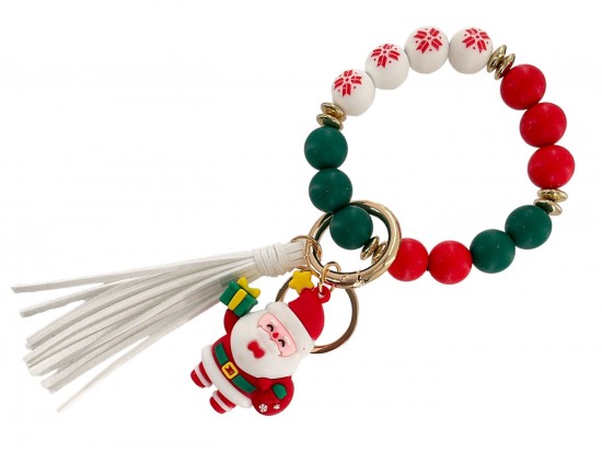 Xmas Santa Claus Silicone Bead Bracelet Keychain Xmas Santa Claus Silicone Bead Bracelet Keychain