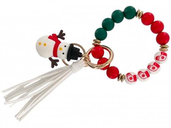 Xmas Snowman Silicone Bead Bracelet Keychain Xmas Snowman Silicone Bead Bracelet Keychain