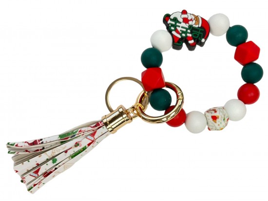 Xmas Santa Claus Bead Silicone Bracelet Keychain