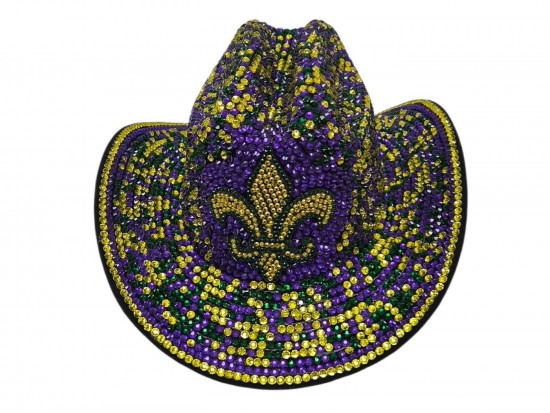 Mardi Gras Fleur De Lis Crystal Full Cover Cowboy Hat Mardi Gras Fleur De Lis Crystal Full Cover Cowboy Hat