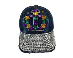 Mardi Gras Crystal Crown Denim Ball Cap