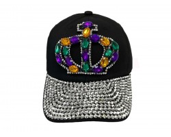 Mardi Gras Crystal Crown Black Ball Cap