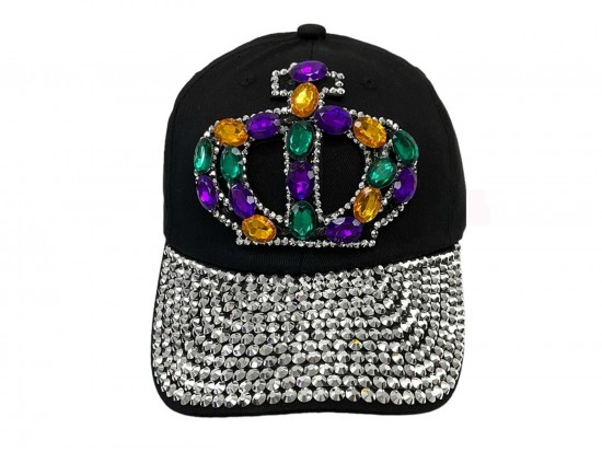 Mardi Gras Crystal Crown Black Ball Cap Mardi Gras Crystal Crown Black Ball Cap