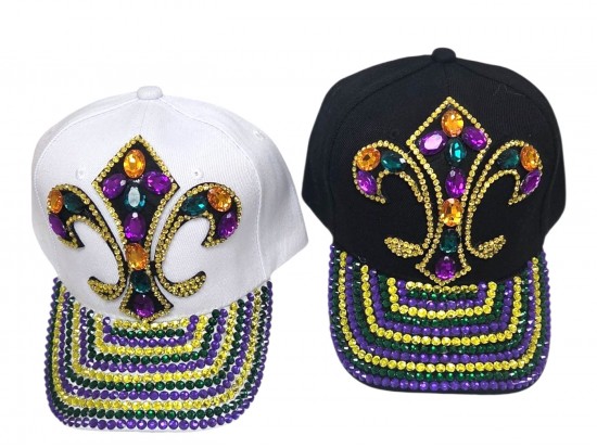 Mardi Gras Crystal Fleur De Lis Ball Cap Assorted