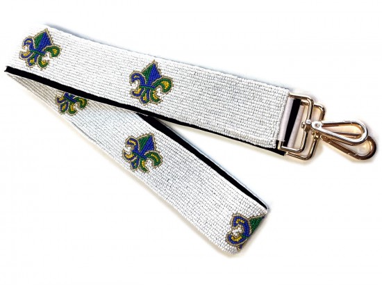 Mardi Gras Fleur De Lis  Seed Bead Purse Strap
