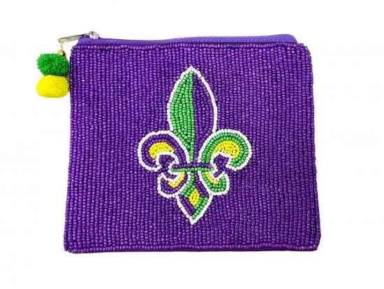 Mardi Gras Fleur De Lis Seed Bead Accessory Bag Mardi Gras Fleur De Lis Seed Bead Accessory Bag