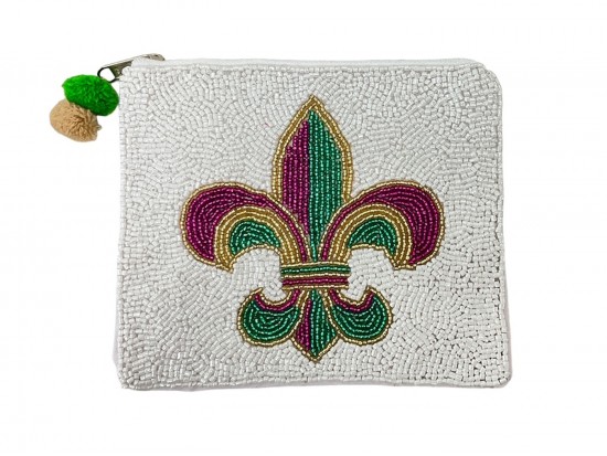 Mardi Gras Fleur De Lis Seed Bead Accessory Bag