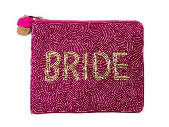 Hot Pink Seed Bead BRIDE Accessory Bag