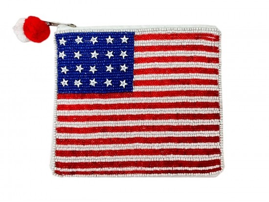 USA Flag Seed Bead Accessory Bag