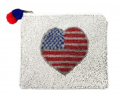 USA Flag Heart Seed Bead Accessory Bag