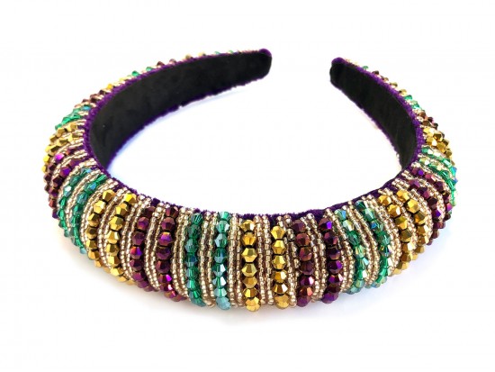 Mardi Gras Crystal Small Stripe Hard Headband Mardi Gras Crystal Small Stripe Hard Headband