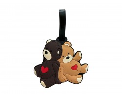 Brown Black Heart Teddy Bears Silicone Luggage Tag