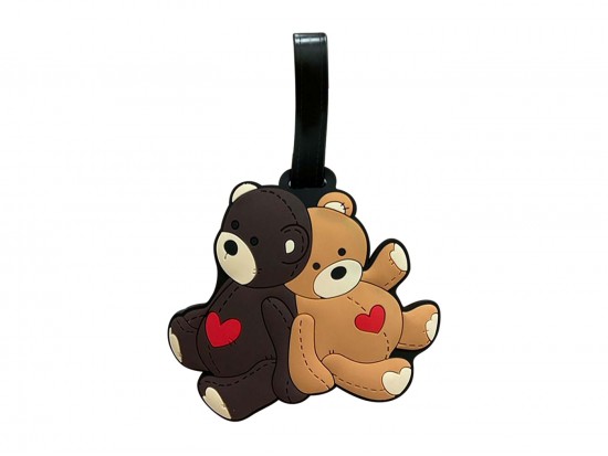 Brown Black Heart Teddy Bears Silicone Luggage Tag