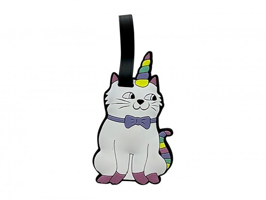 White Birthday Cat Silicone Luggage Tag