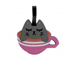 Cat in Coffee Cup Silicone Luggage Tag