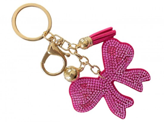 Pink Crystal Bow Puffy Key Chain