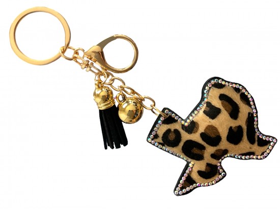 Brown Leopard Fur Texas Map Crystal Puffy Key Chain Brown Leopard Fur Texas Map Crystal Puffy Key Chain