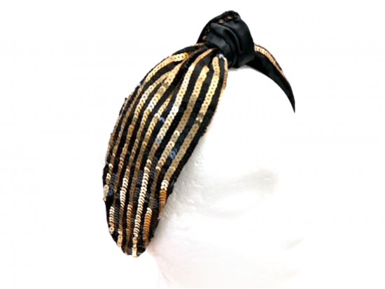 Black Gold Sequin Knot Headband.