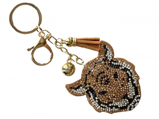 Brown Crystal Tiger Head Puffy Keychain