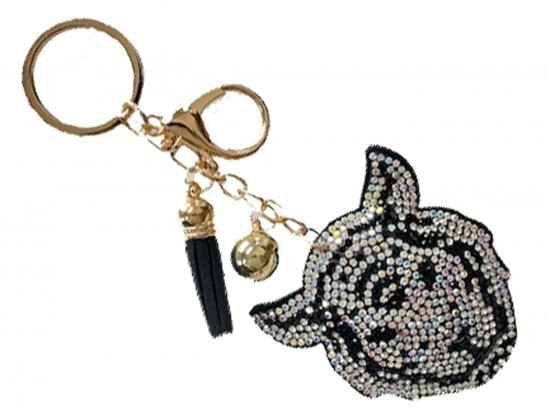 AB Crystal Tiger Head Puffy Keychain